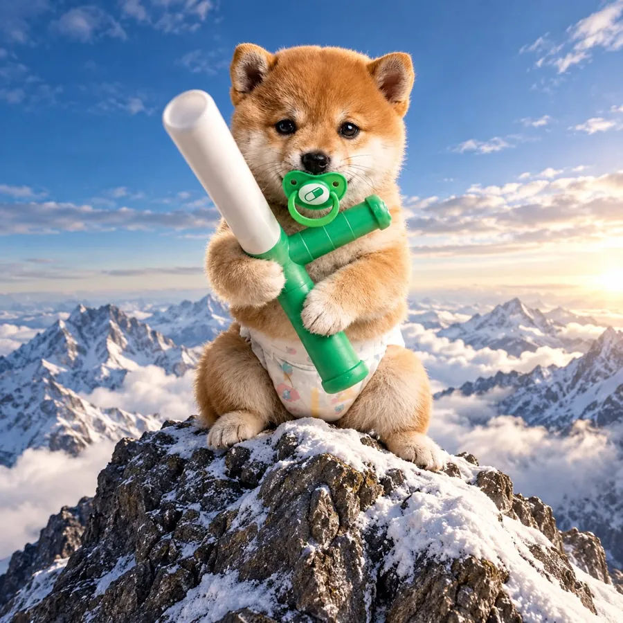 Baby Baton on a snowy mountain summit