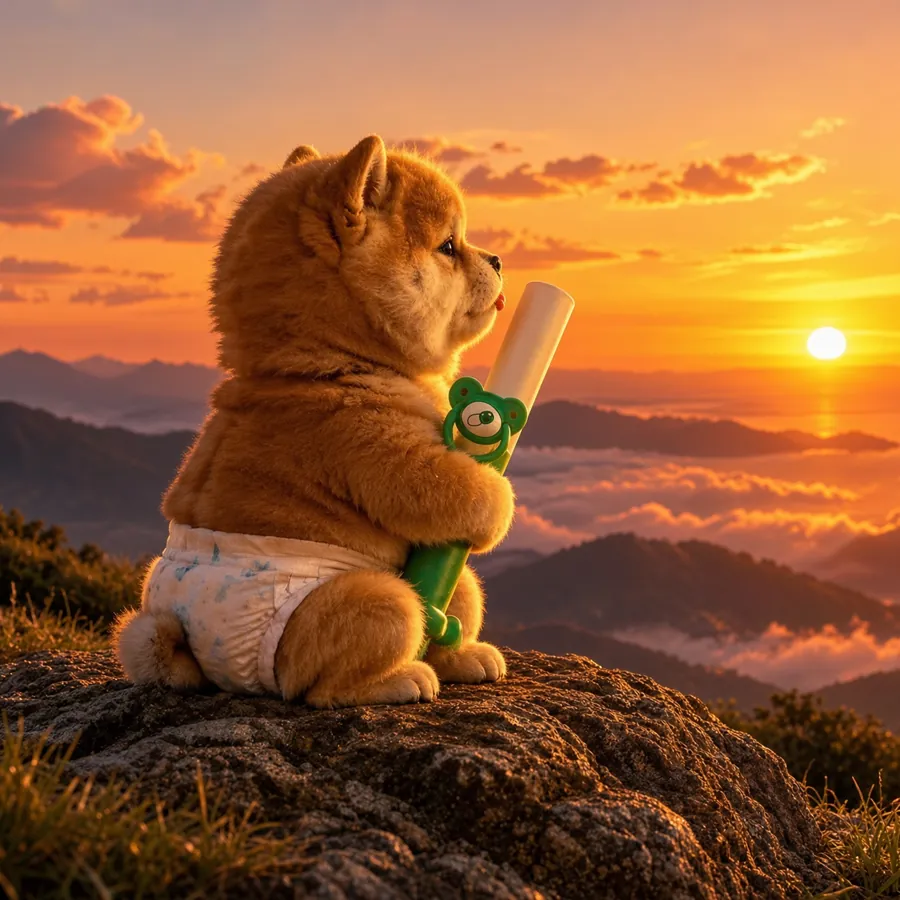 Baby Baton watching the sunrise from a cliff
